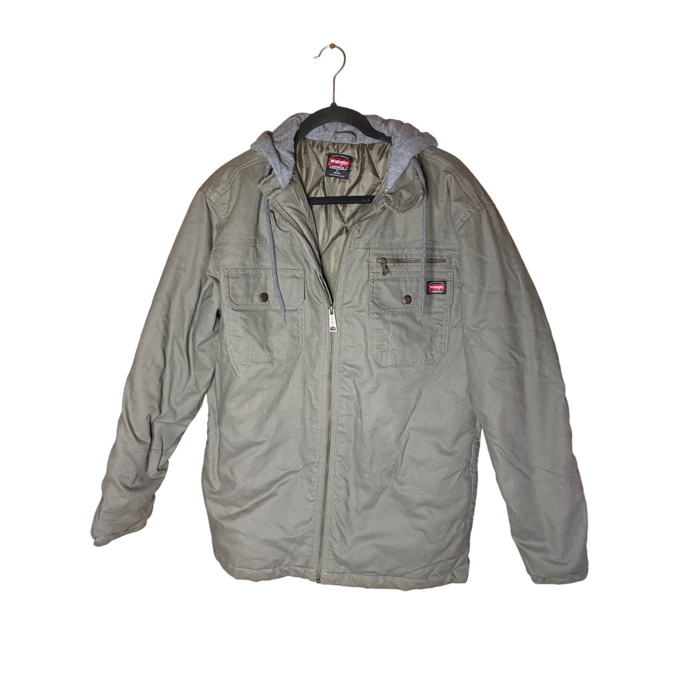 Wrangler Workwear Mens Hooded Canvas Jacket Olive Green Quilted Lining Size M